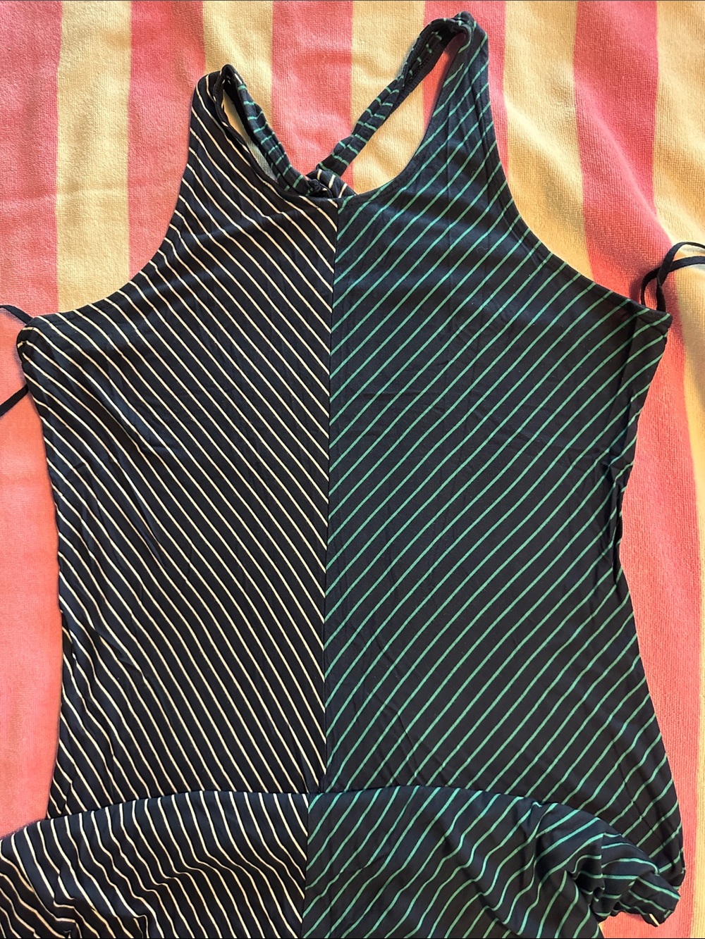 Striped Racerback women Dress in Navy Blue and Teal